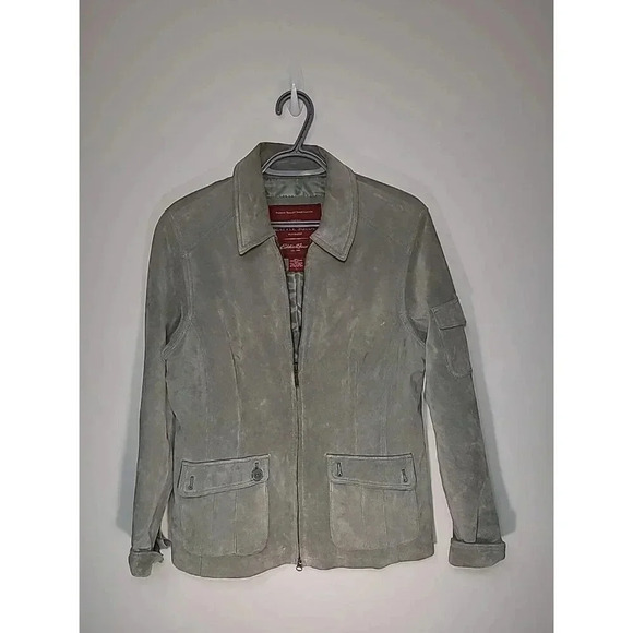 Eddie Bauer Seattle Suede Womens Jacket Gray Size L Western With Pockets - Picture 1 of 4